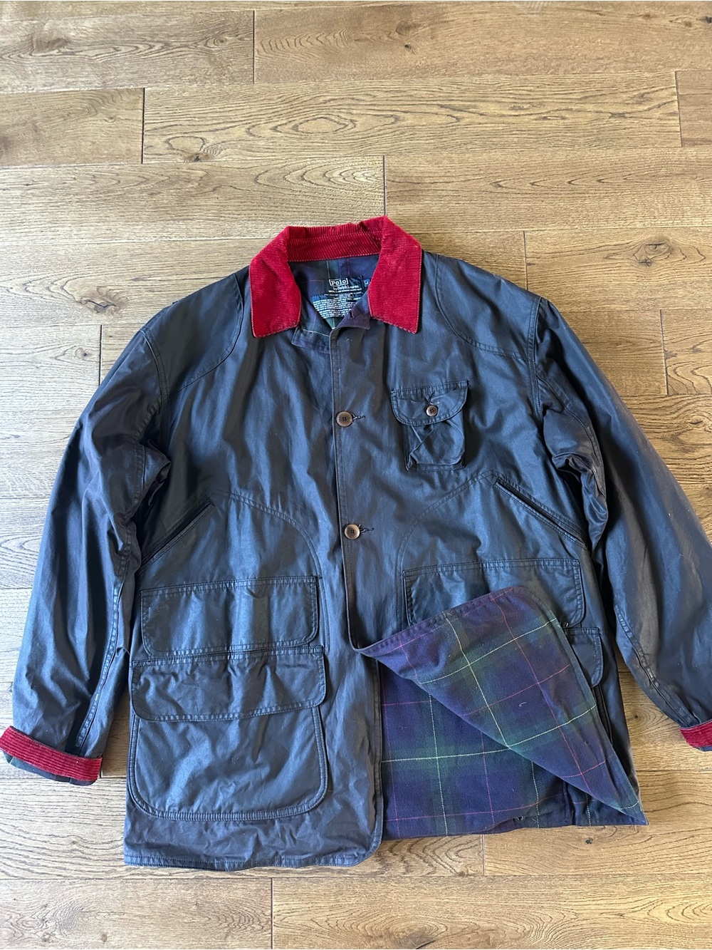 Polo by Ralph Lauren Men’s Oiled Cotton Hunting Jacket Red Corduroy Collar L